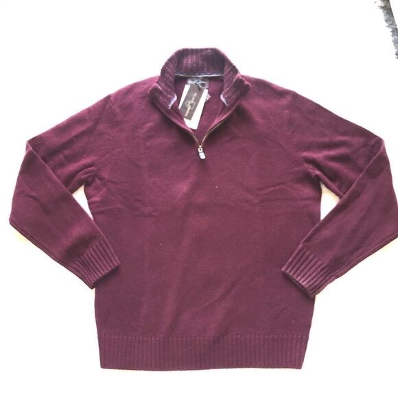 BLACK BROWN 1826‎ LAMBSWOOL MAROON 1/4ZIP Sweater L - Picture 1 of 12